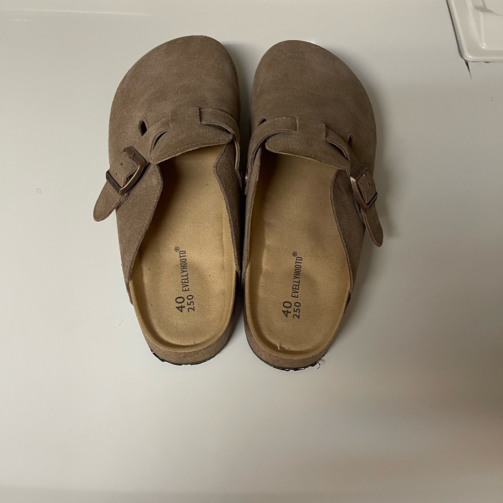 Tan Suede Clogs with Adjustable Buckle. Like new, only worn twice. So comfy! - Picture 4 of 9